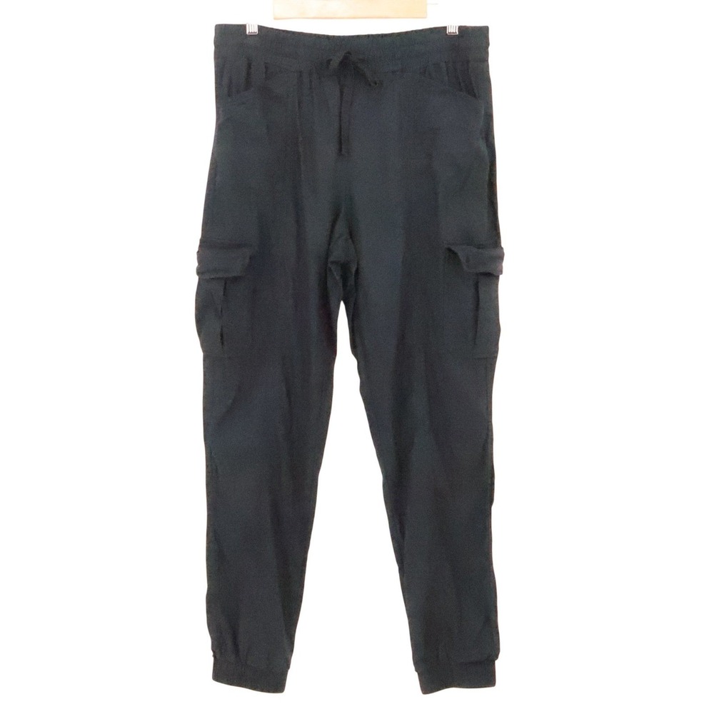 Linen Blend Cargo Jogger Pants Womens Size M Black Utility Gorp Lightweight
